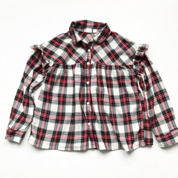Gap kids Christmas plaid button down blouse EUC 8Y - Picture 1 of 2